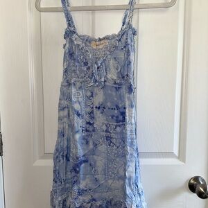 Blue Patterned Sleeveless Dress
